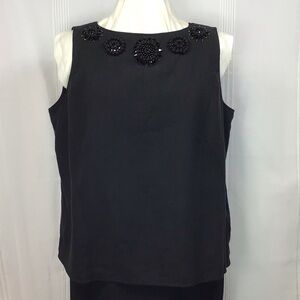 Magaschoni Black Linen Silk Blend Beaded Sleeveless Blouse